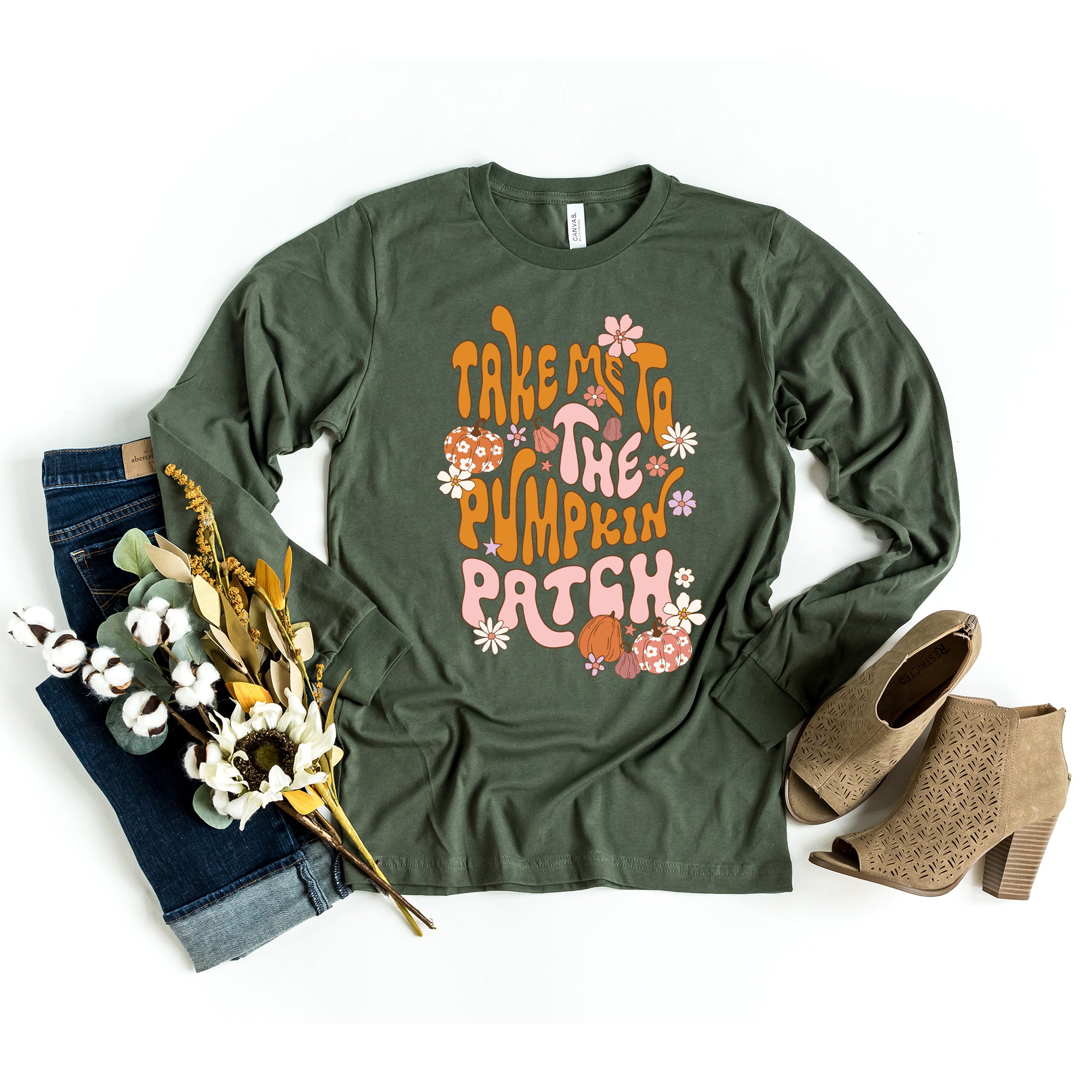 Simply Love Round Neck Long Sleeve Pumpkin & Flower Graphic