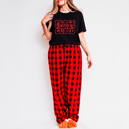 Peace Love Cupid Balloon Letters | Plaid Pajama Set