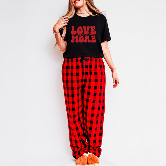 Love You More Cursive | Plaid Pajama Set