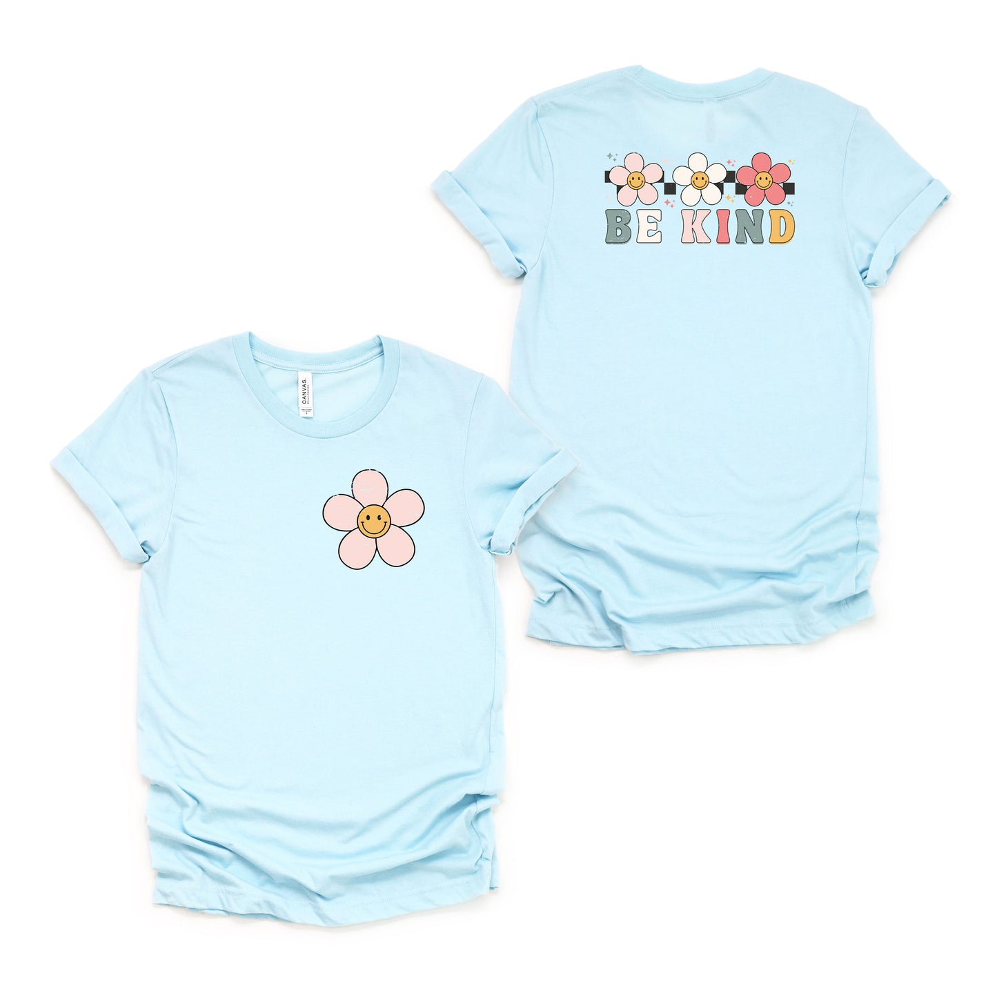 Be Kind Checkered Flowers | Front & Back Short Sleeve Graphic Tee