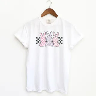 Checkered Triple Bunnies | Garment Dyed Short Sleeve Tee