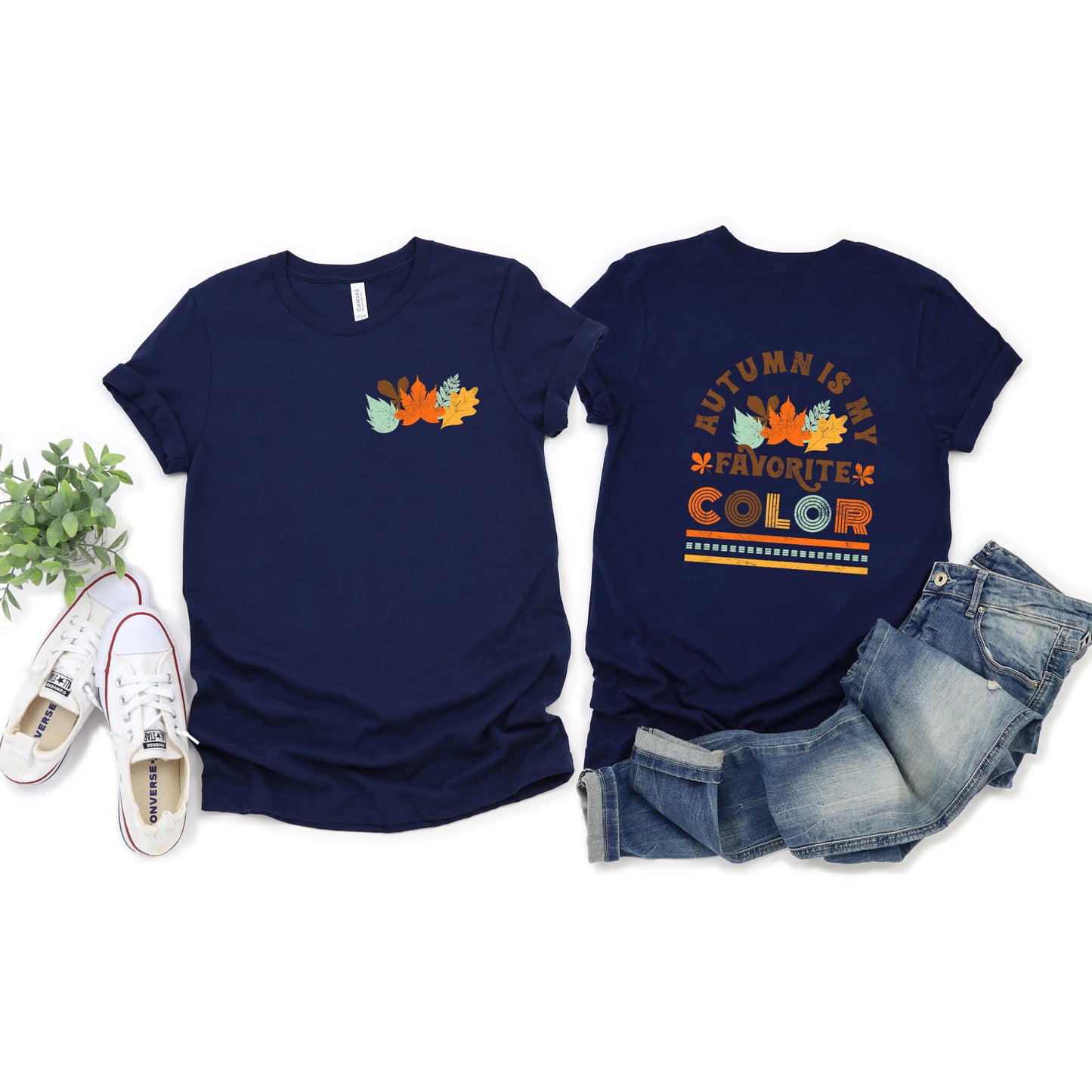 Autumn Is My Favorite Color Colorful | Front & Back Short Sleeve Graphic Tee