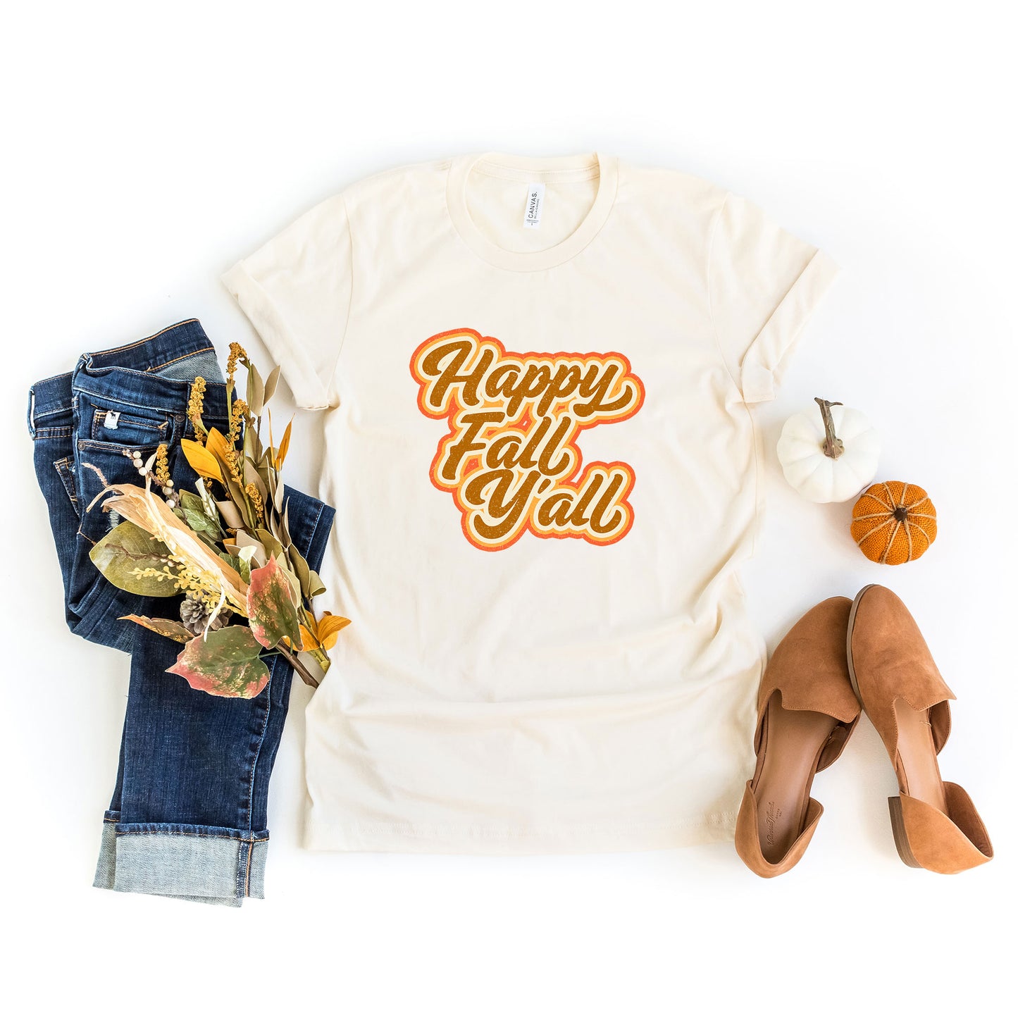 Retro Happy Fall Ya'll | Short Sleeve Graphic Tee