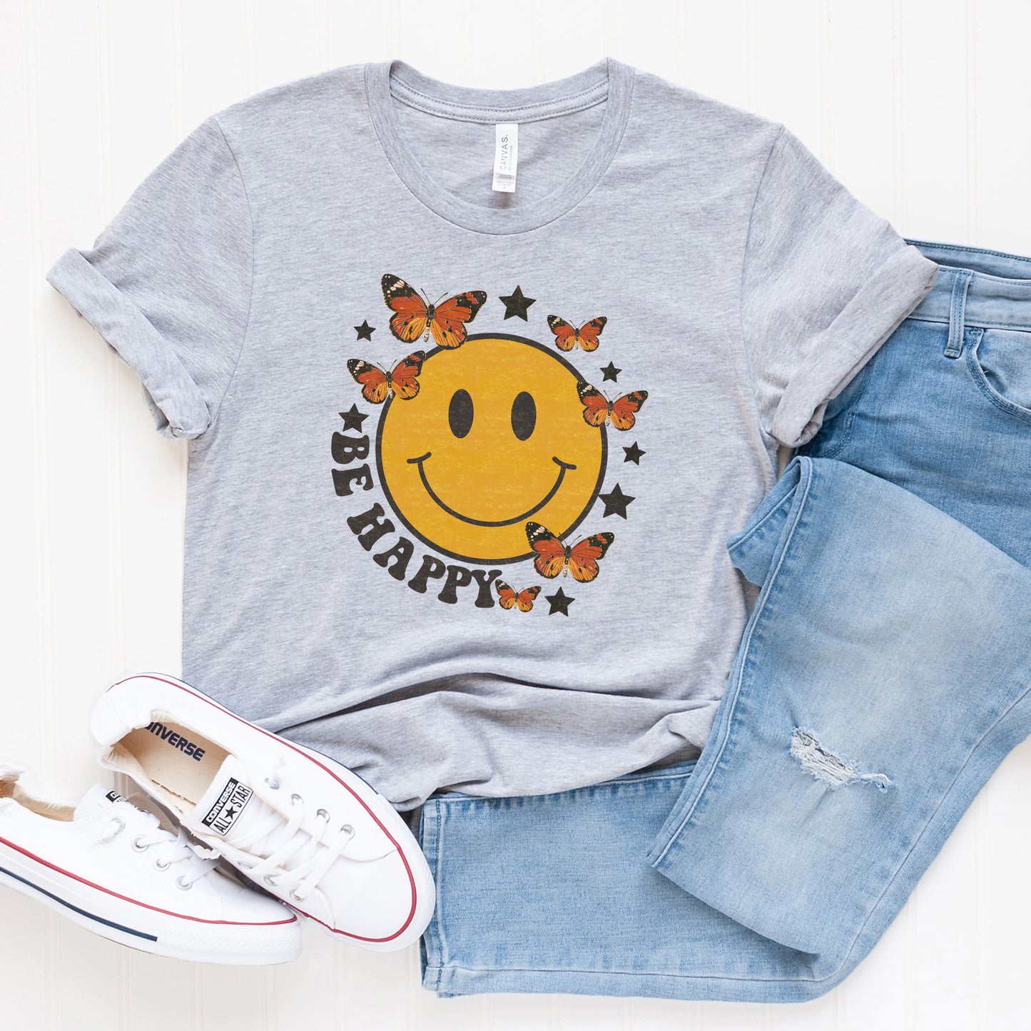 Be Happy Butterflies | Short Sleeve Graphic Tee