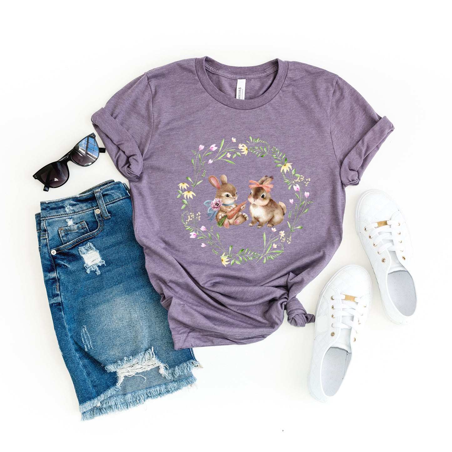 Bunnies Floral Wreath | Short Sleeve Graphic Tee