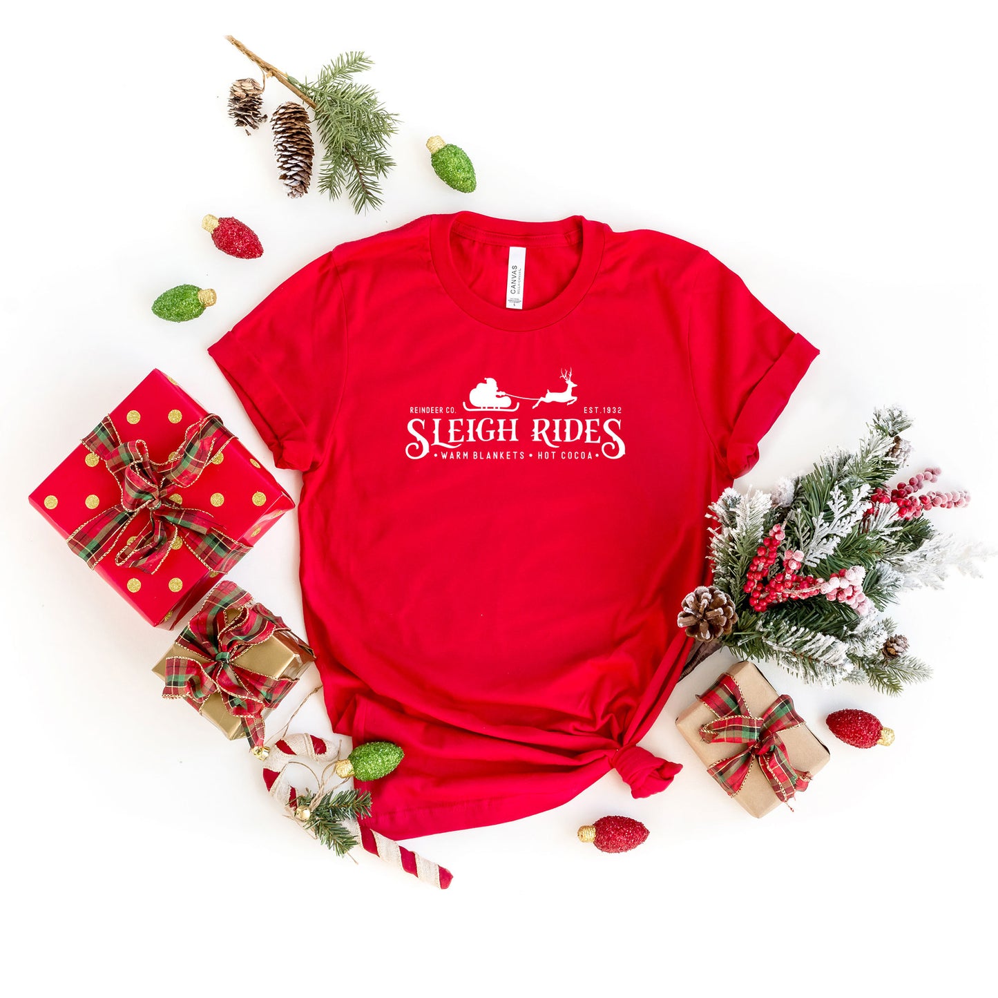 Sleigh Rides Reindeer | Short Sleeve Crew Neck