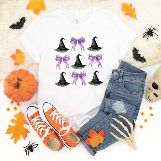 Coquette Purple Bow Witch Hat | Short Sleeve Graphic Tee