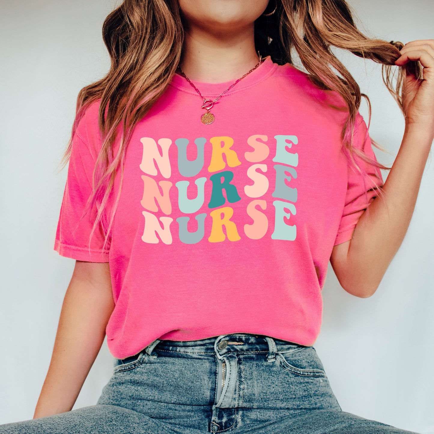 Nurse Stacked Wavy Colorful | Garment Dyed Short Sleeve Tee