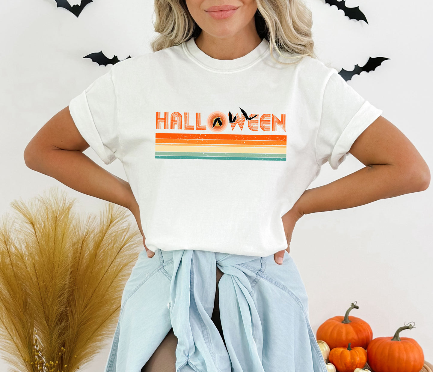 Retro Halloween Stripes | Garment Dyed Short Sleeve Tee