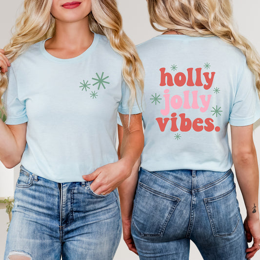 Retro Holly Jolly Vibes | Front & Back Short Sleeve Graphic Tee