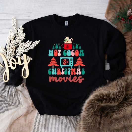 Retro Hot Cocoa Mug And Christmas Movies | Sweatshirt