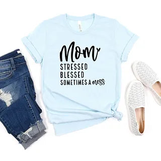 Mom Stressed Blessed | Short Sleeve Crew Neck