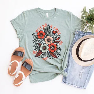 Wild and Free Colorful Flowers |Short Sleeve Crew Neck