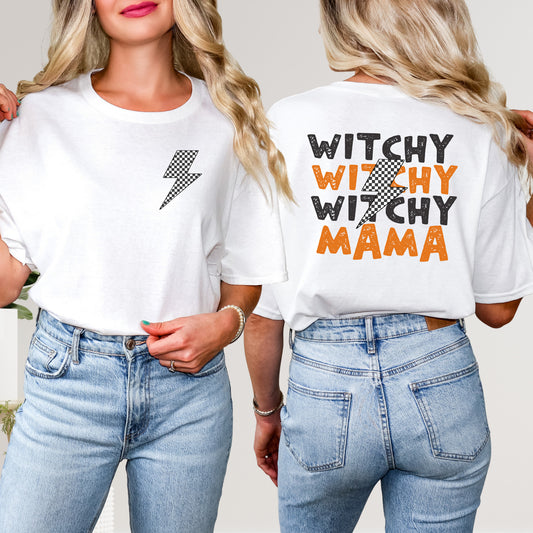 Witchy Mama Lightning Bolt | Front & Back Short Sleeve Graphic Tee