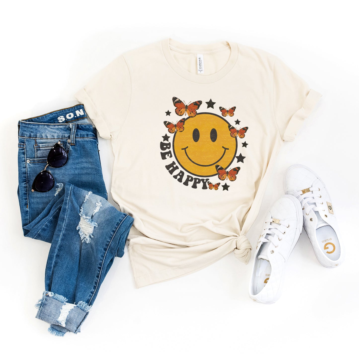 Be Happy Butterflies | Short Sleeve Graphic Tee