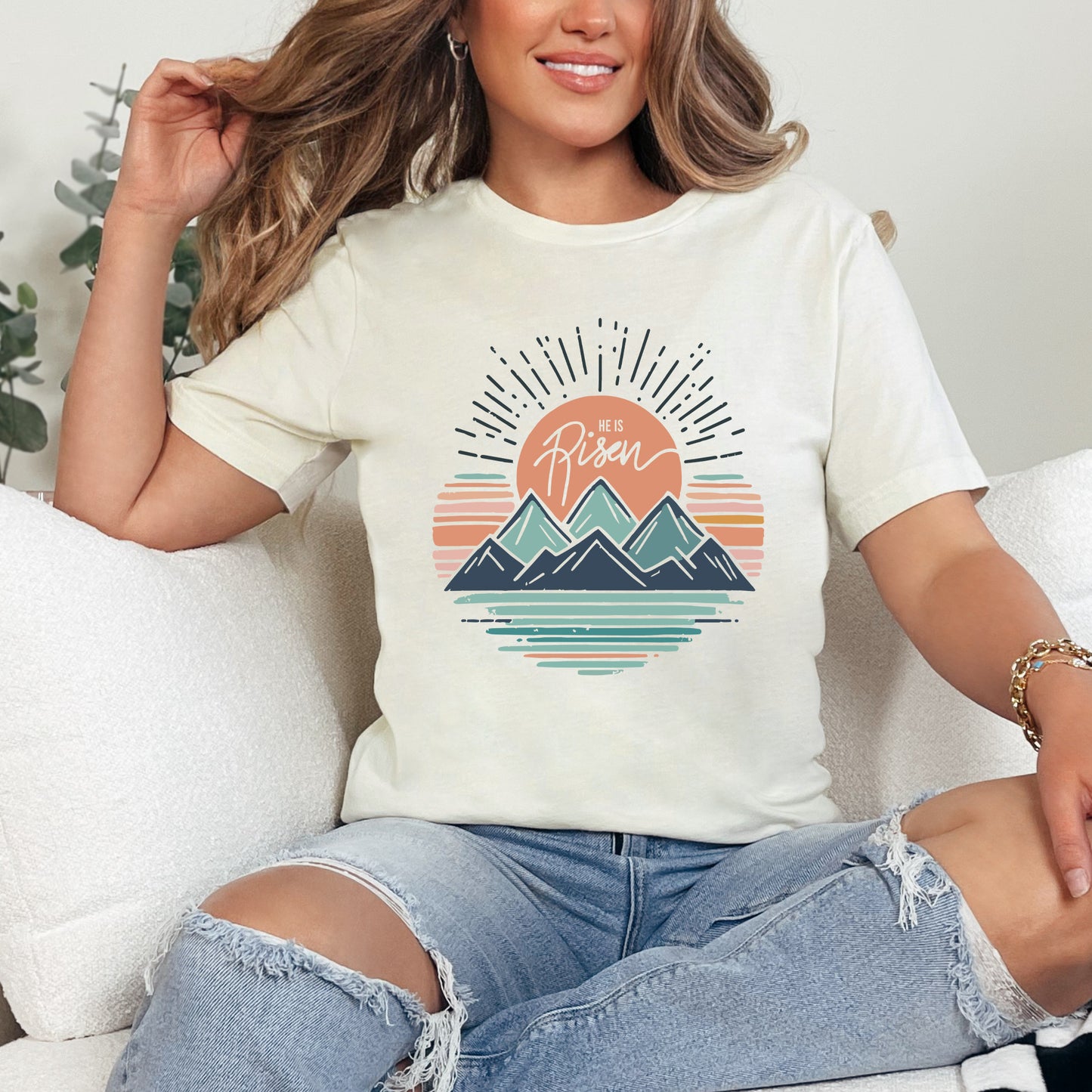 He Is Risen Mountains | Short Sleeve Graphic Tee – Simply Sage Market