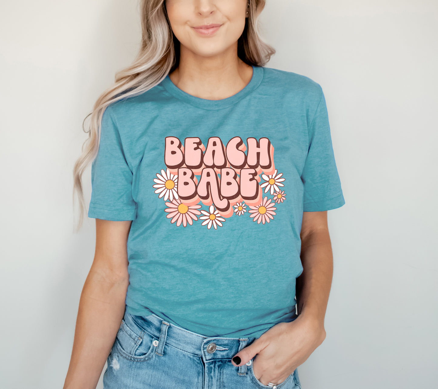 Retro Beach Babe Flowers | Short Sleeve Graphic Tee