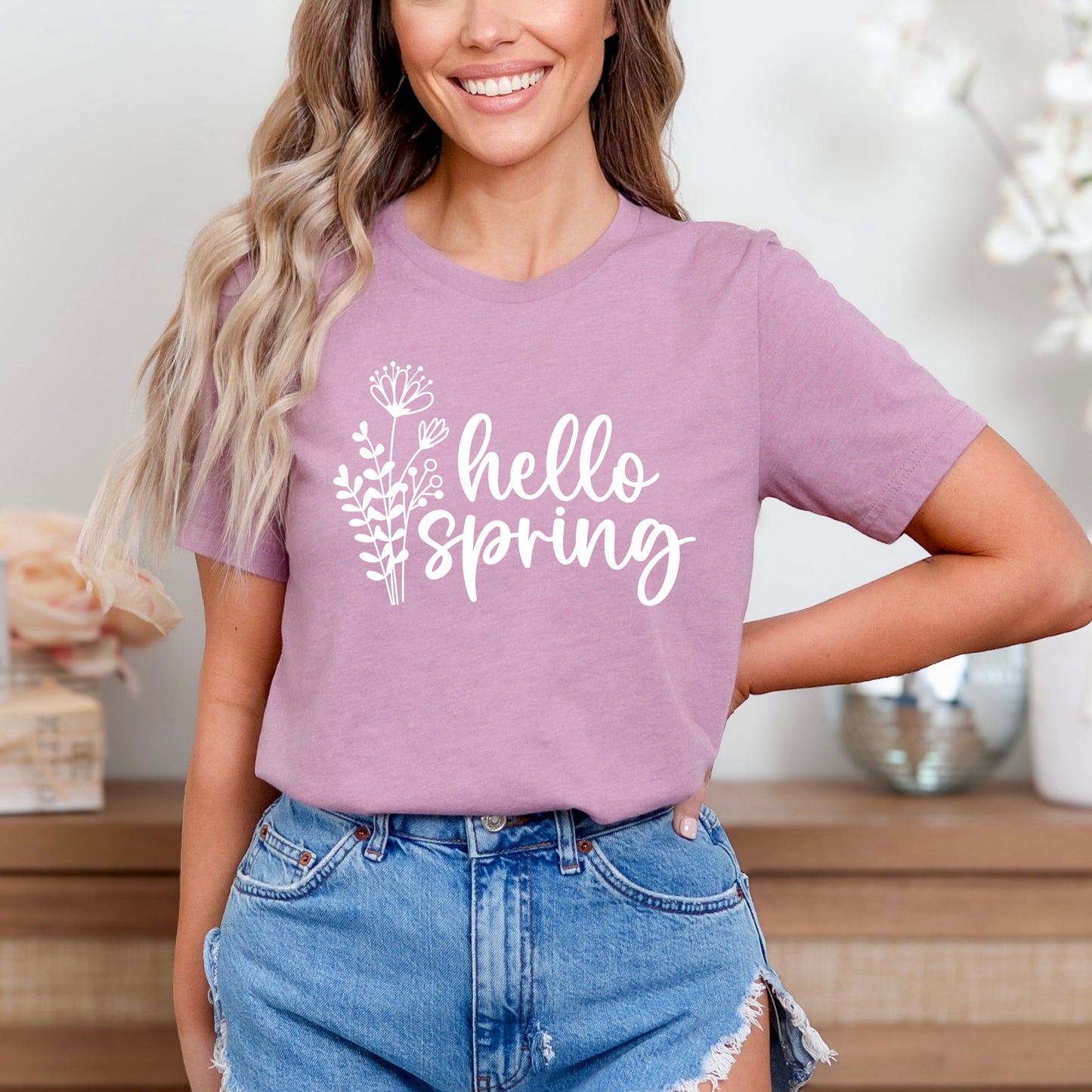 Hello Spring Flowers | Short Sleeve Crew Neck