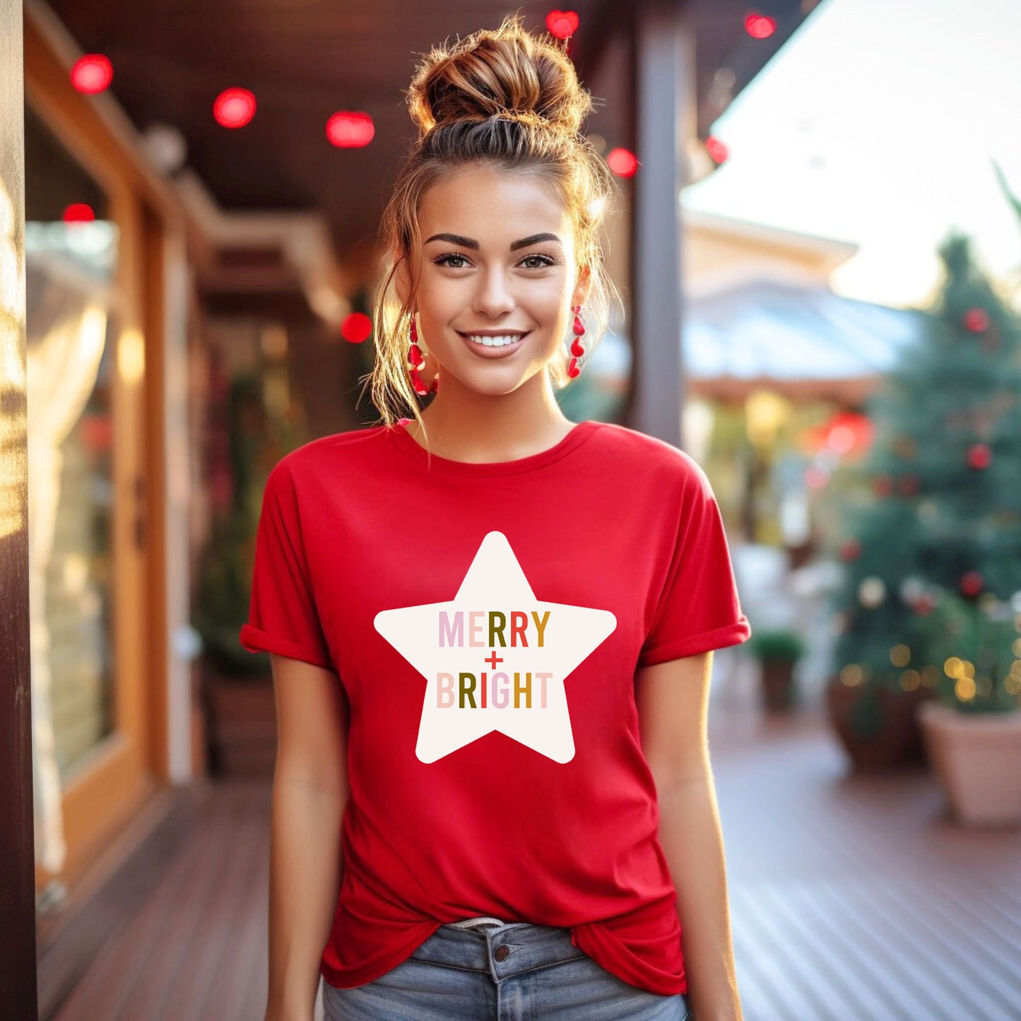 Merry And Bright Star | Short Sleeve Graphic Tee