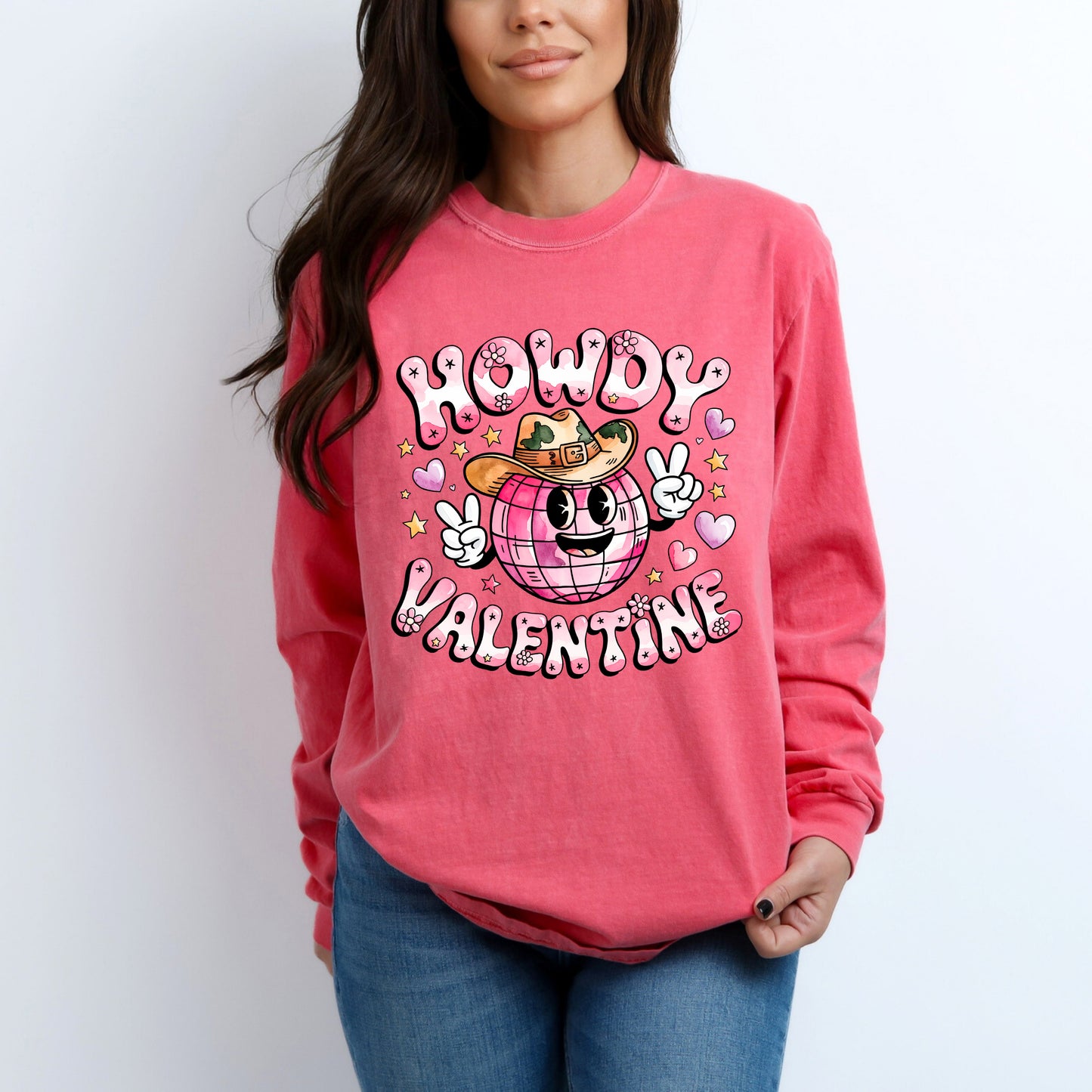 Howdy Valentine Disco Ball | Garment Dyed Long Sleeve