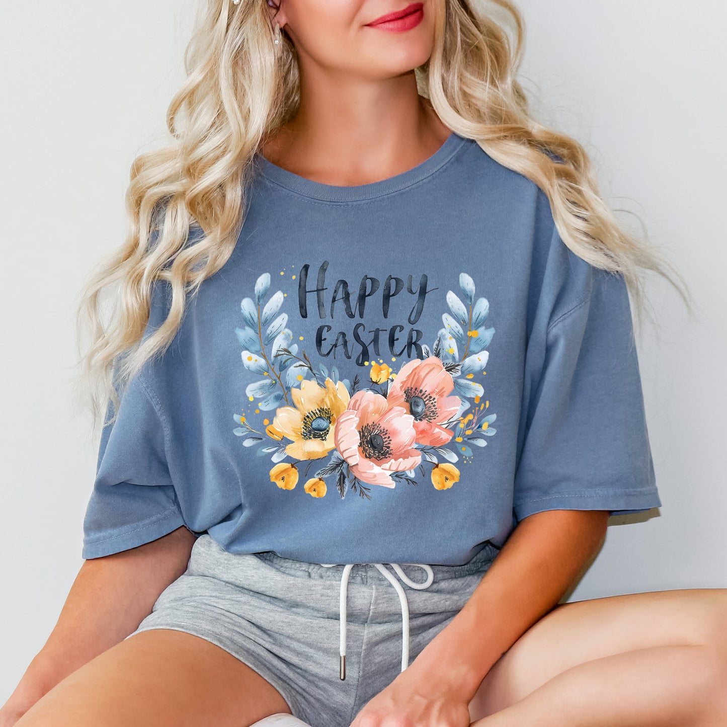 Happy Easter Floral | Garment Dyed Short Sleeve Tee