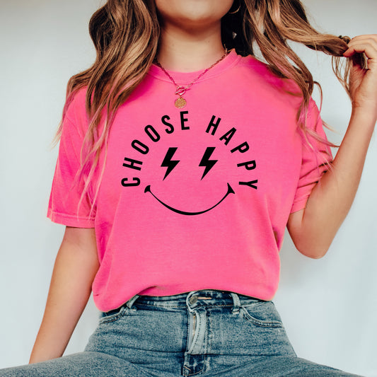 Choose Happy Lightning Eyes | Garment Dyed Short Sleeve Tee