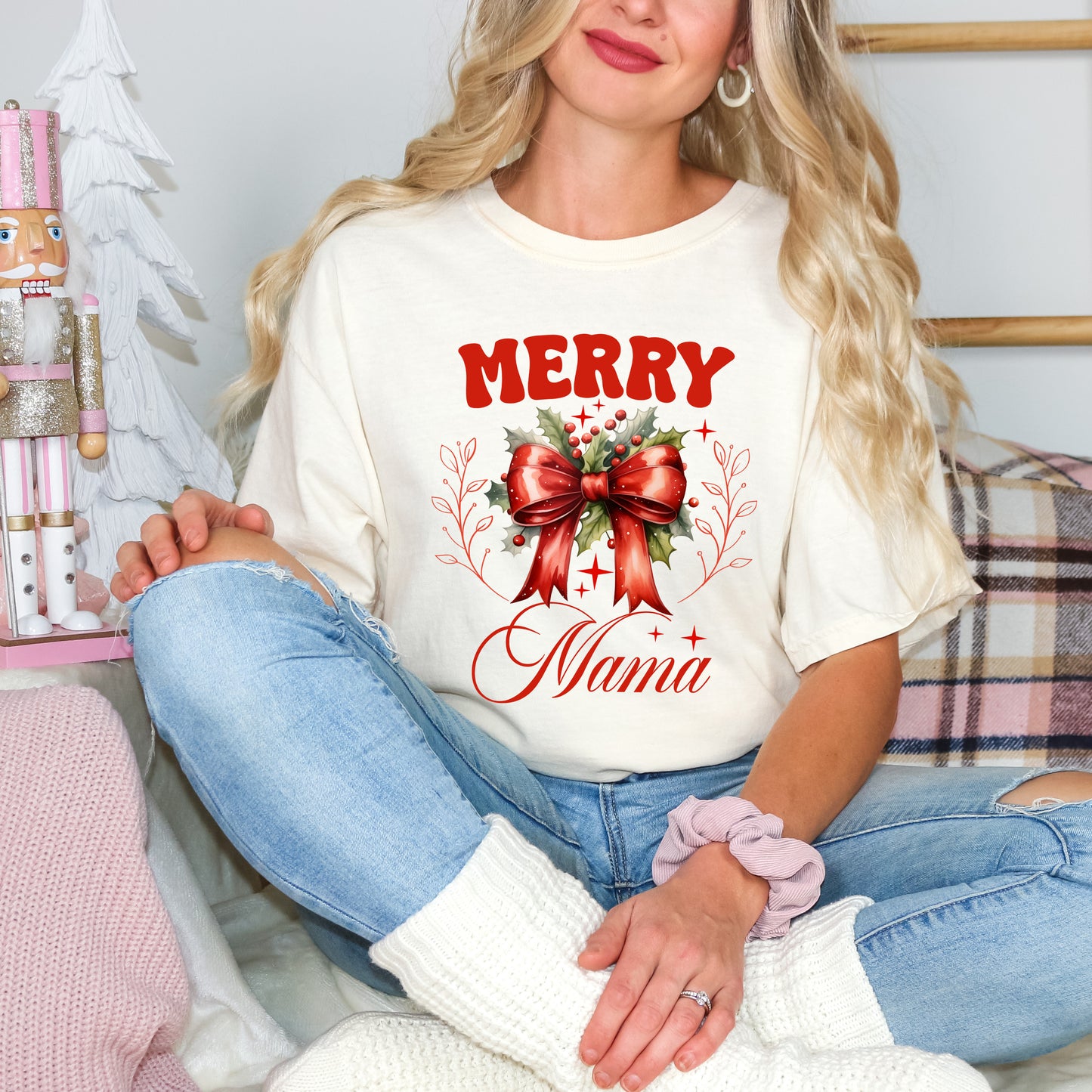 Coquette Merry Mama Bow | Garment Dyed Tee