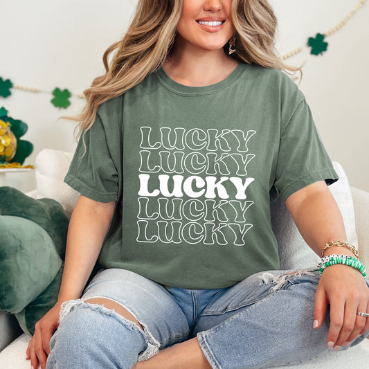 Lucky Stacked | Garment Dyed Tee