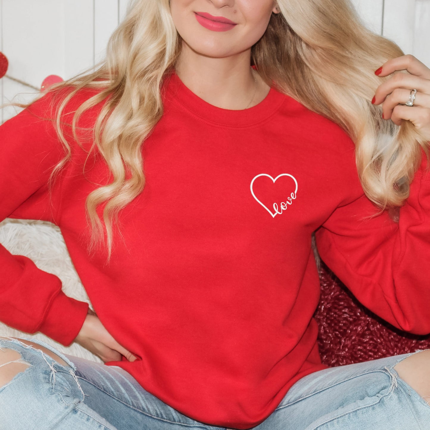 Embroidered Love Cursive Heart | Sweatshirt