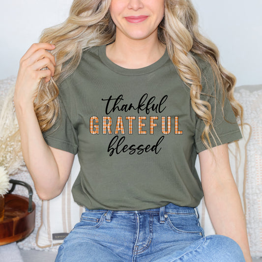 Thankful Grateful Blessed Plaid | Short Sleeve Graphic Tee