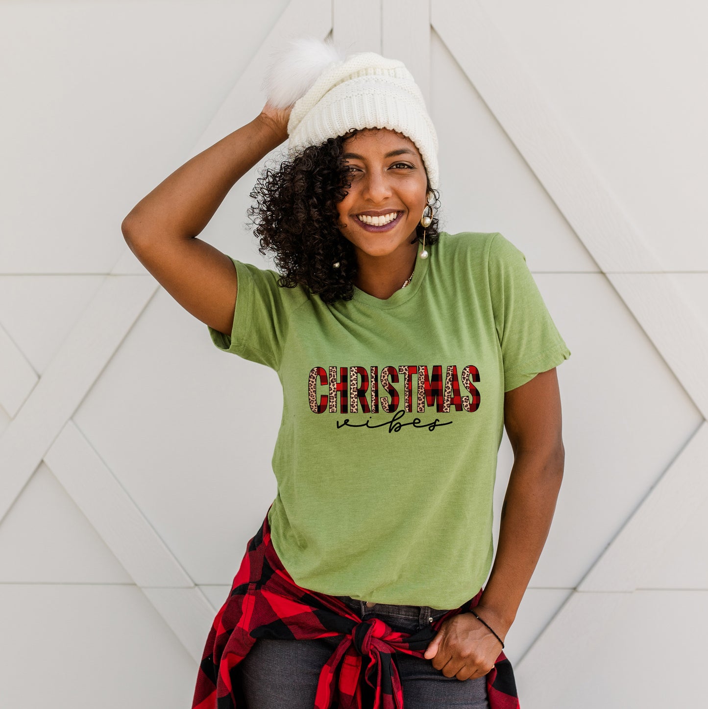 Leopard Plaid Christmas Vibes | Short Sleeve Crew Neck