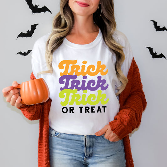 Trick Or Treat  Colorful Stacked | Short Sleeve Graphic Tee