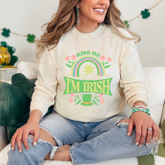 Kiss Me I'm Irish Rainbow | Garment Dyed Long Sleeve