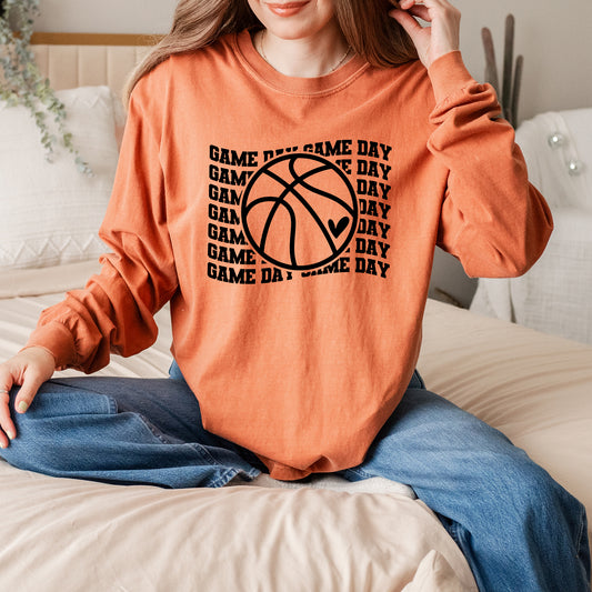 Basketball Game Day Stacked | Garment Dyed Long Sleeve