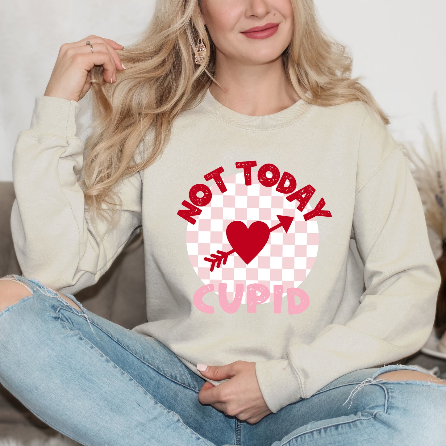 Not Today Cupid Checkered | Sweatshirt