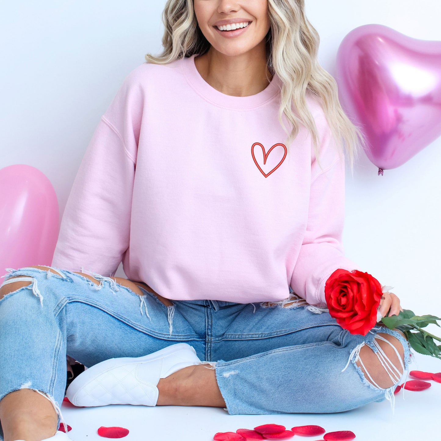 Embroidered Hand Drawn Heart | Sweatshirt