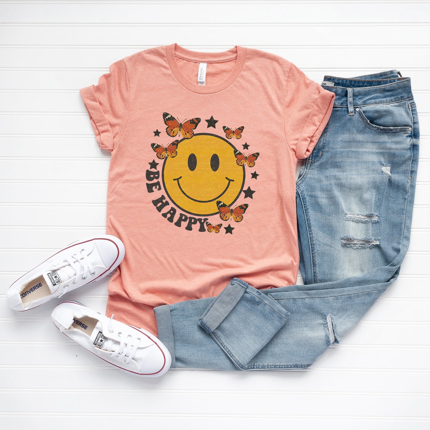 Be Happy Butterflies | Short Sleeve Graphic Tee