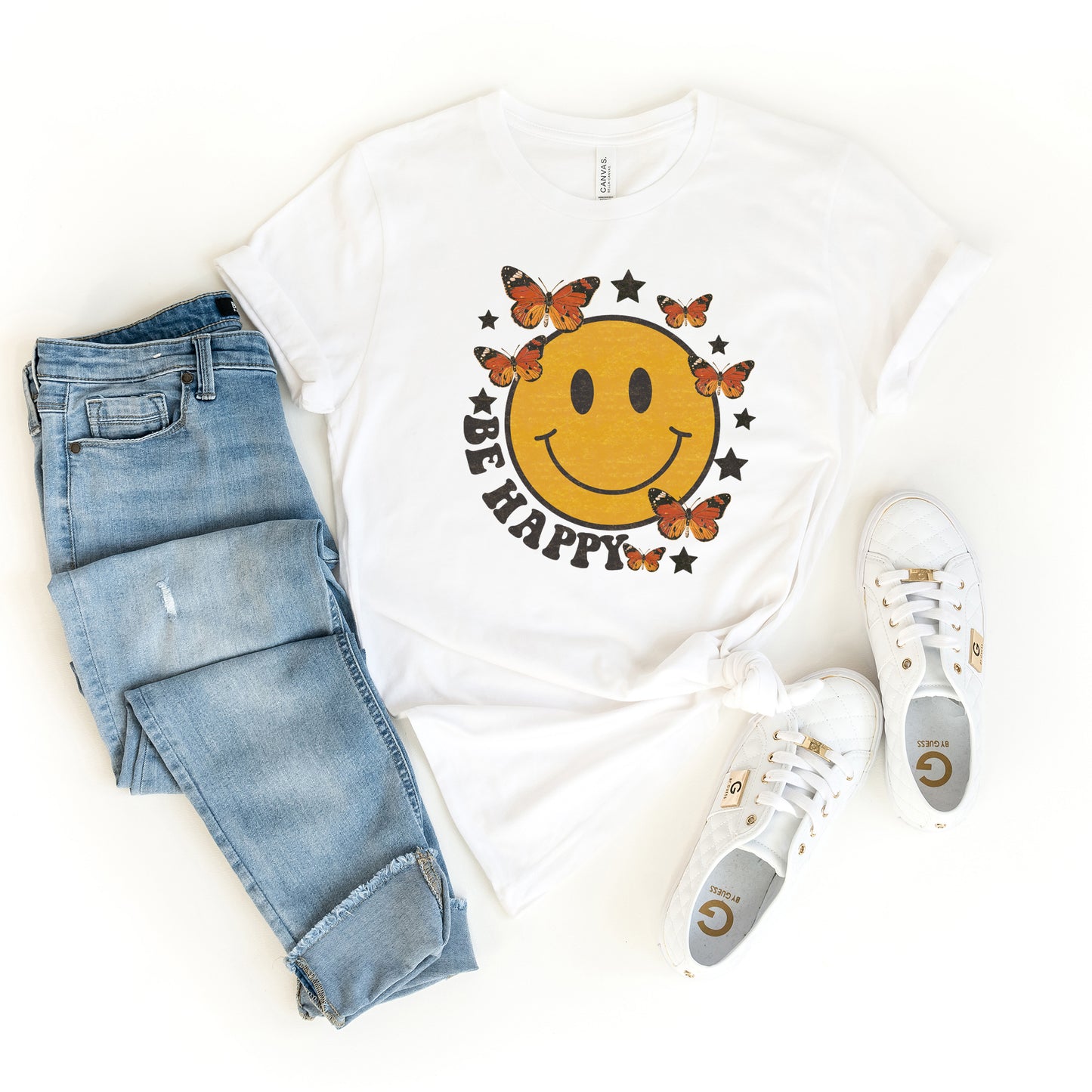 Be Happy Butterflies | Short Sleeve Graphic Tee