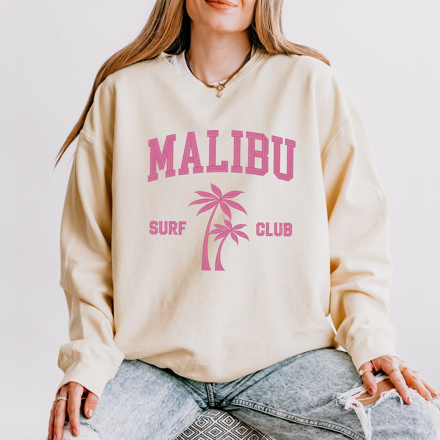 Embroidered Malibu Surf Club | Lightweight Garment Dyed Sweatshirt