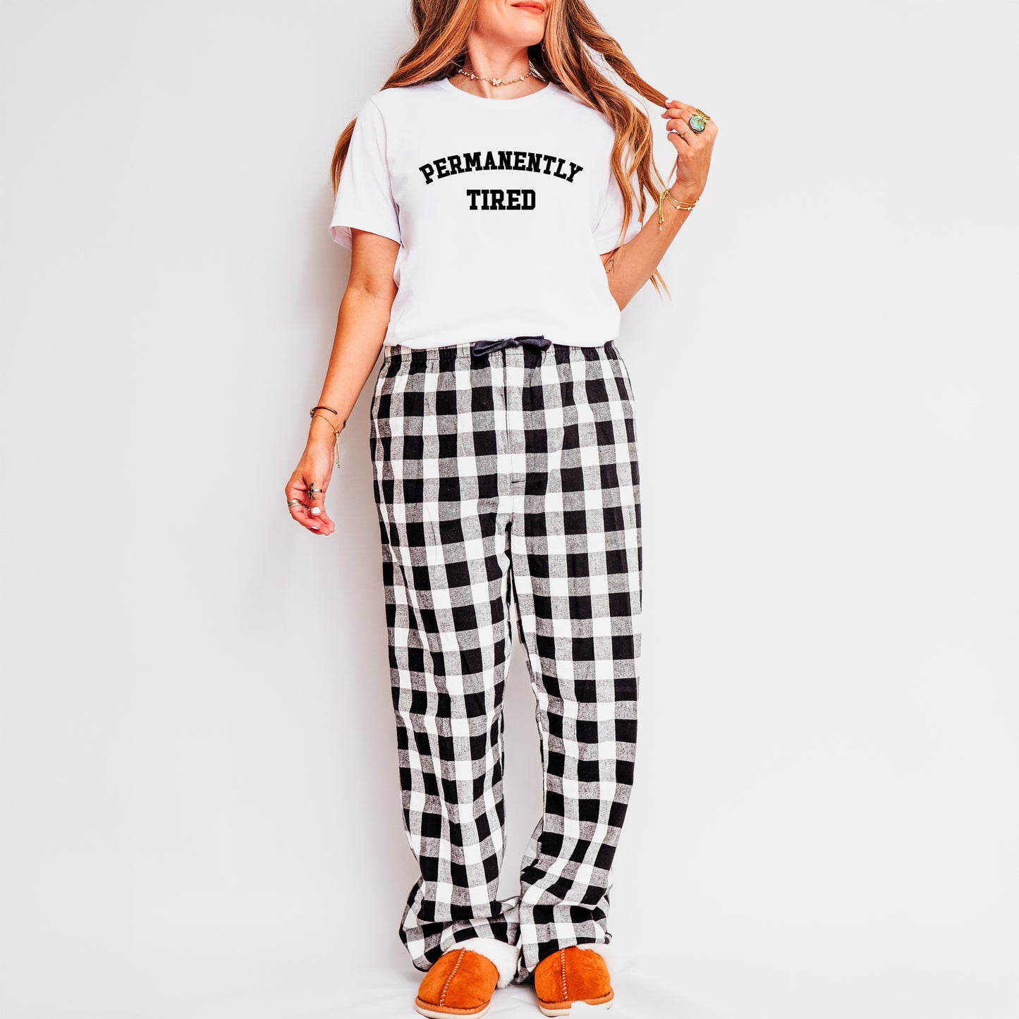 Permanently Tired Bold | Plaid Pajama Set