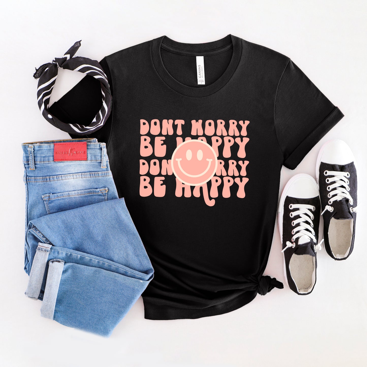 Don't Worry be Happy Smiley Face | Short Sleeve Graphic Tee