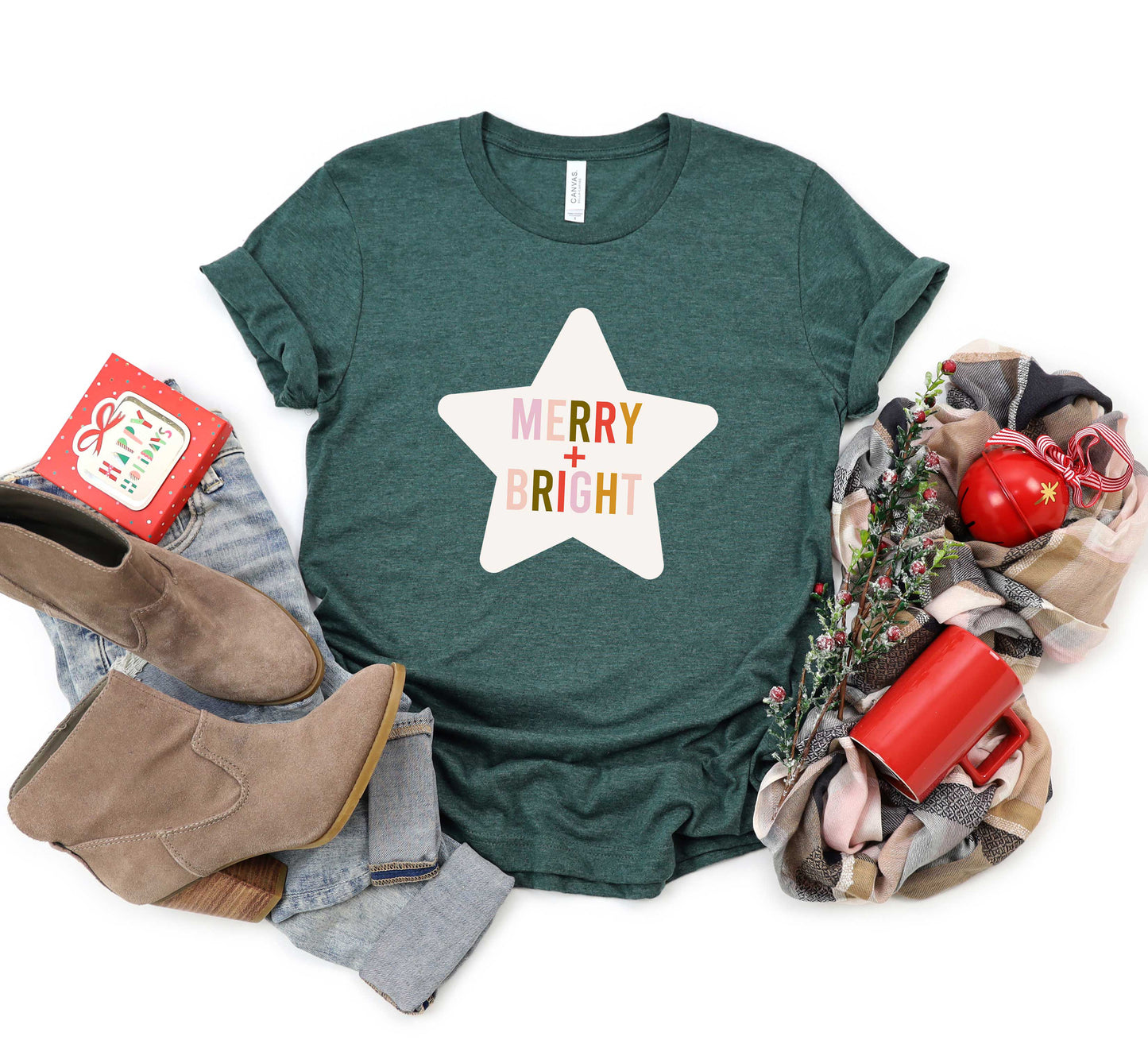 Merry And Bright Star | Short Sleeve Graphic Tee