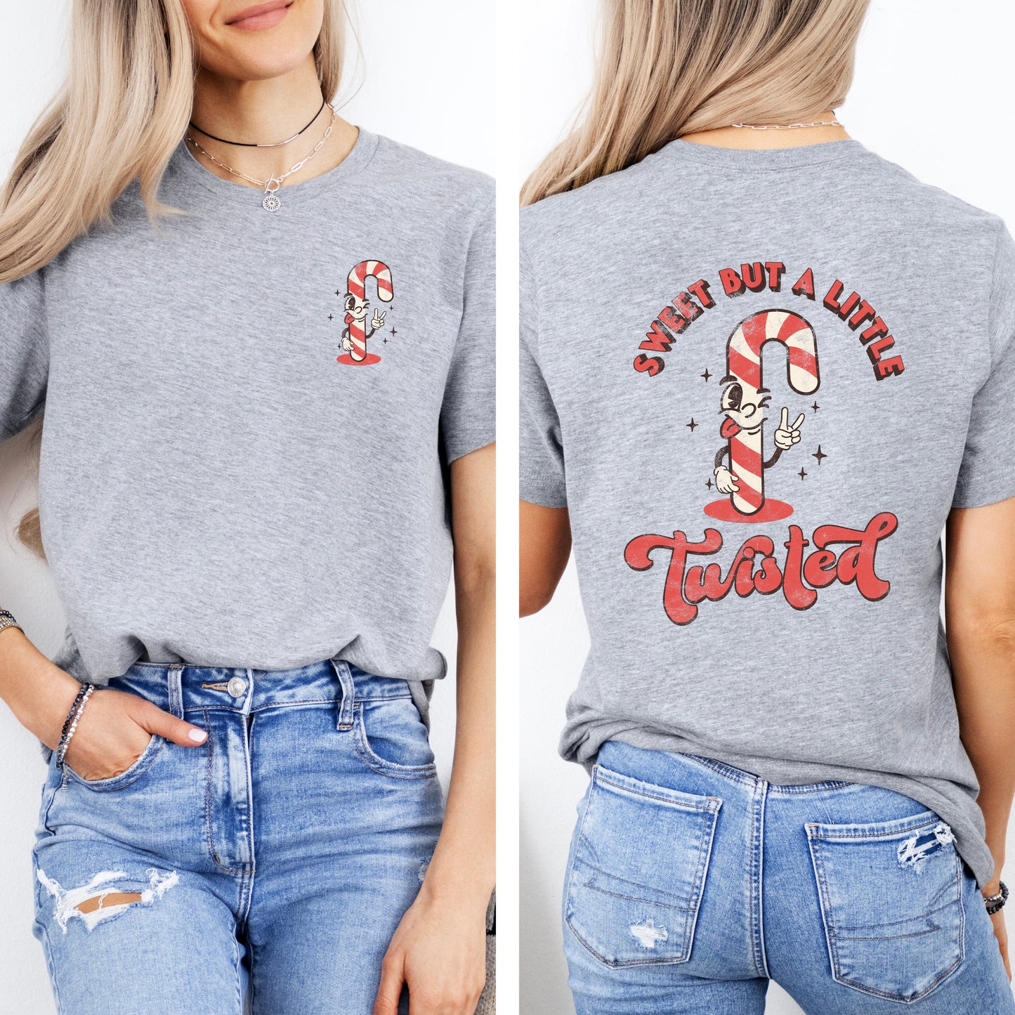 A Little Twisted Candy Cane | Front & Back Short Sleeve Graphic Tee