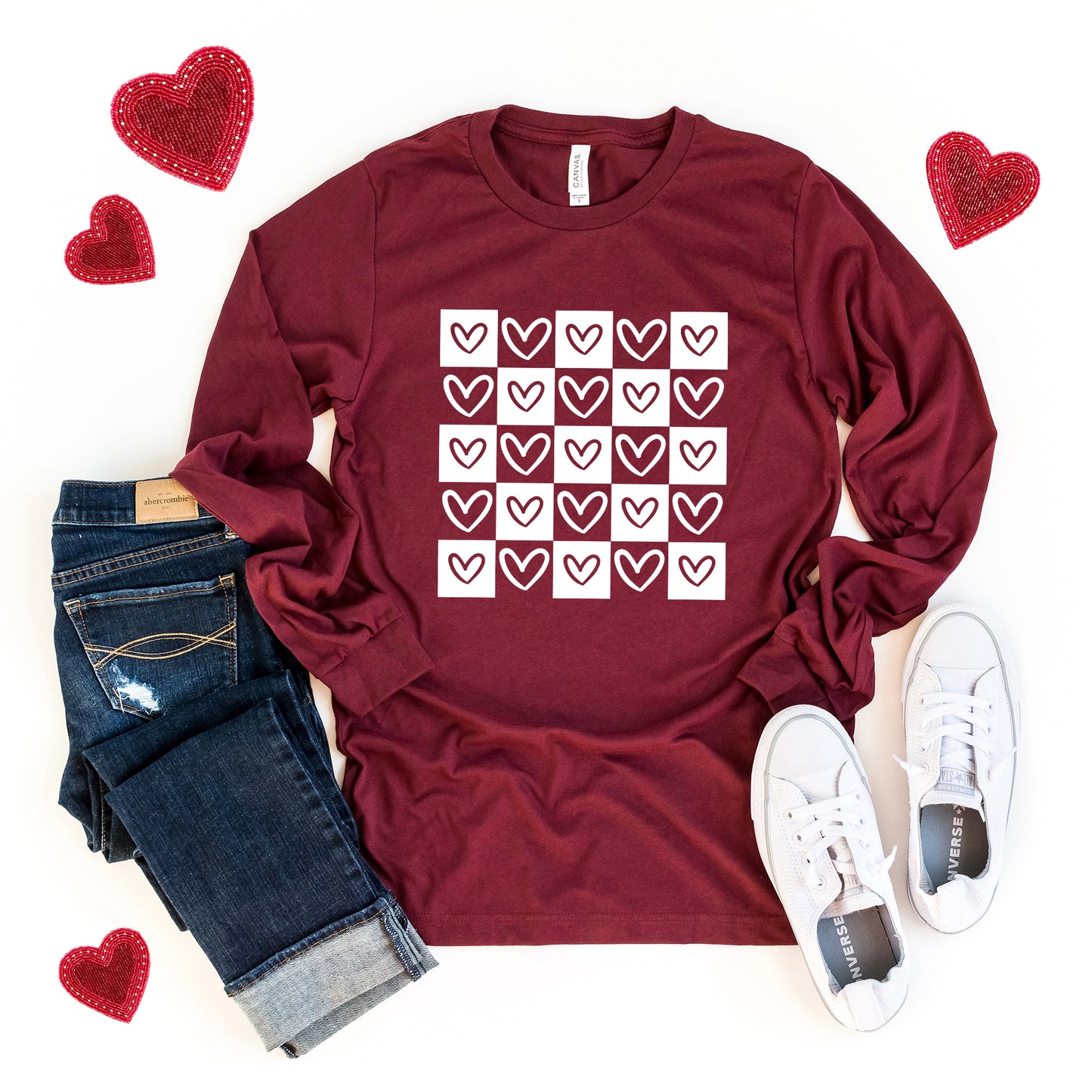 Heart Checkerboard | Long Sleeve Graphic Tee