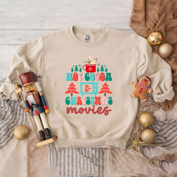 Retro Hot Cocoa Mug And Christmas Movies | Sweatshirt