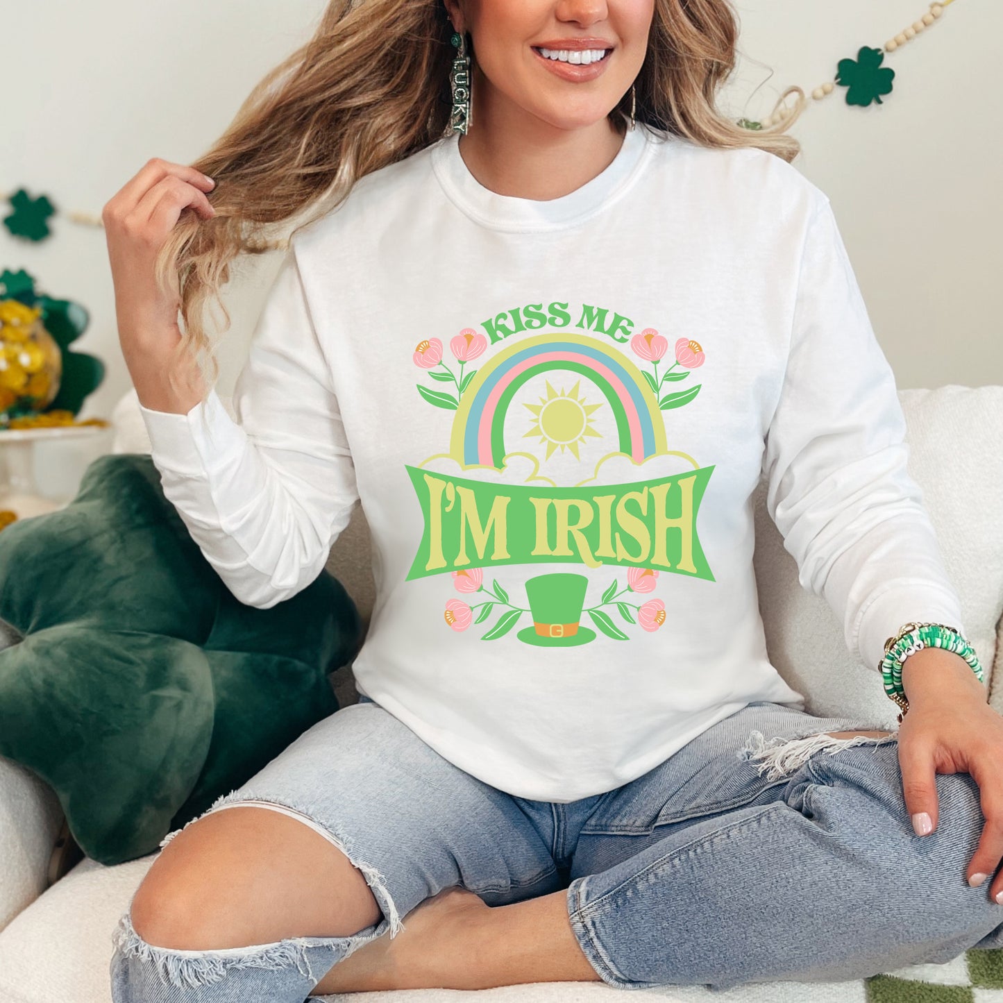 Kiss Me I'm Irish Rainbow | Garment Dyed Long Sleeve