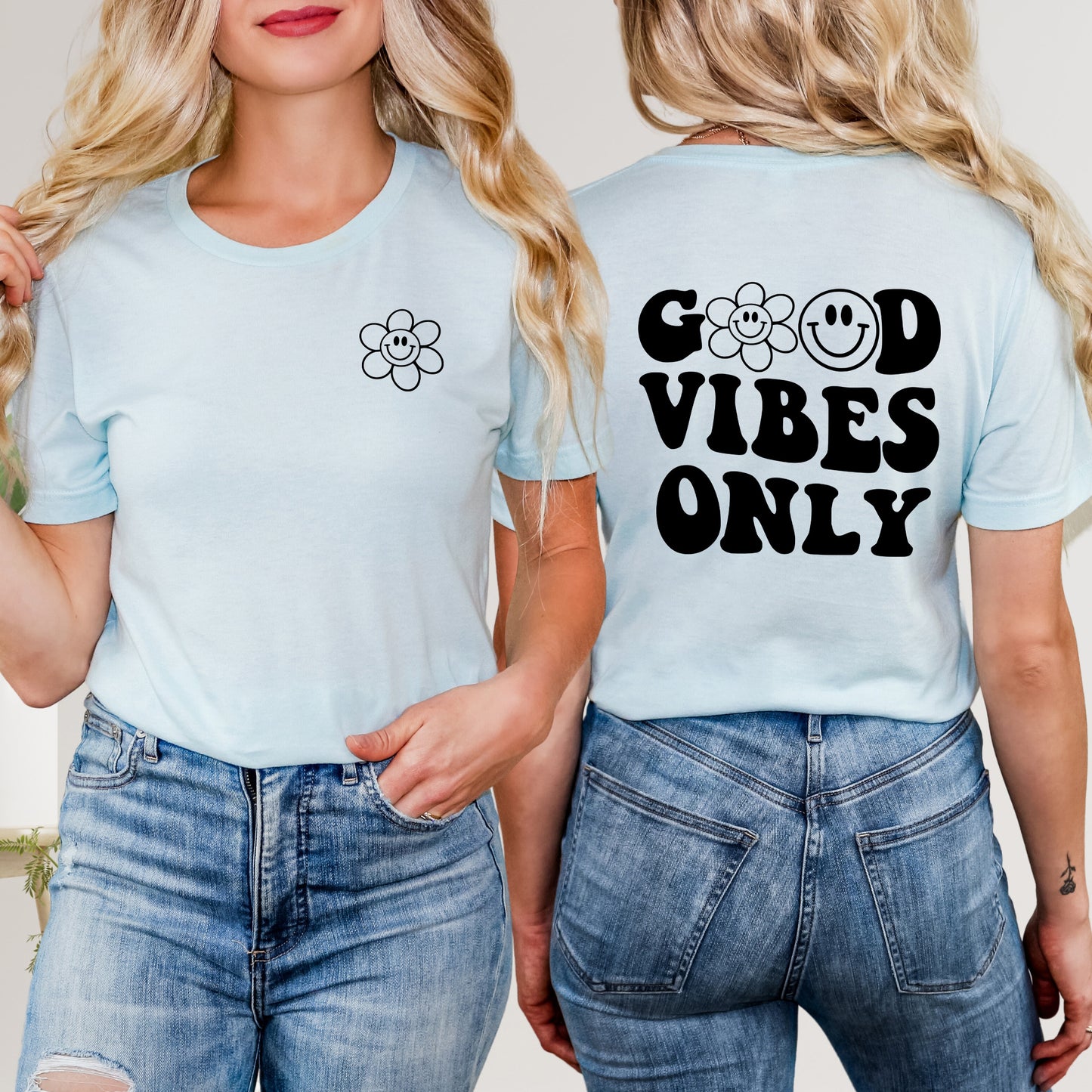 Good Vibes Only Smiley Face | Front & Back Short Sleeve Graphic Tee