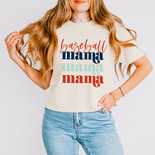 Baseball Mama Stacked | Relaxed Fit Cropped Tee