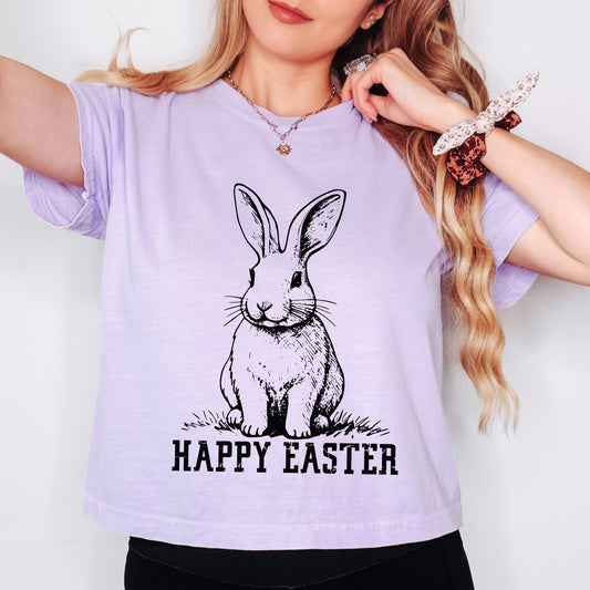 Happy Easter Bunny Outline | Relaxed Fit Cropped Tee