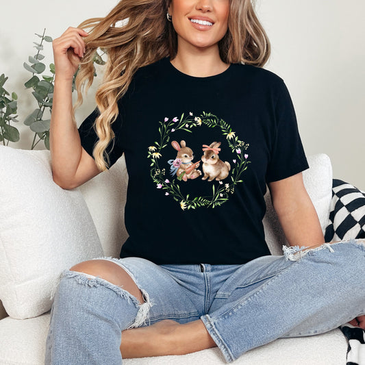 Bunnies Floral Wreath | Short Sleeve Graphic Tee